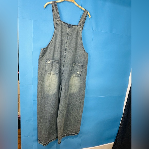 Casual Blue Distressed Women's Overalls - Picture 3 of 7